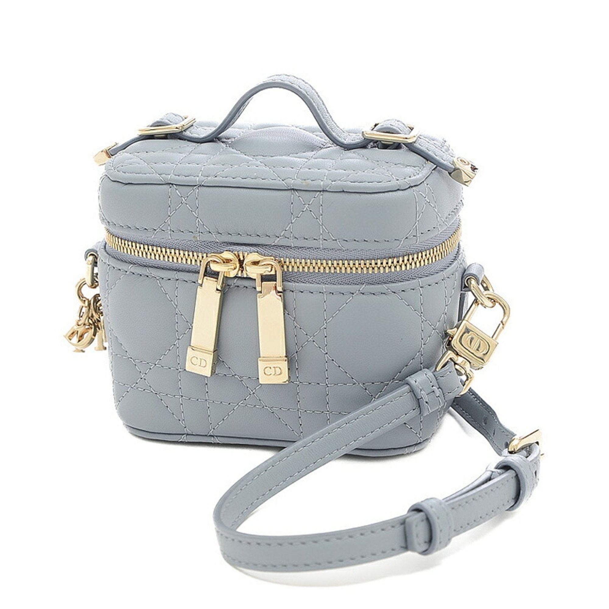 CHRISTIAN DIOR Dior Lady Cannage Micro Vanity Shoulder Bag Leather Blue
