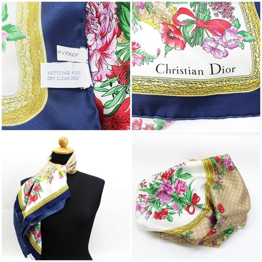 CHRISTIAN DIOR Silk Scarf Muffler Navy Multicolor Women's