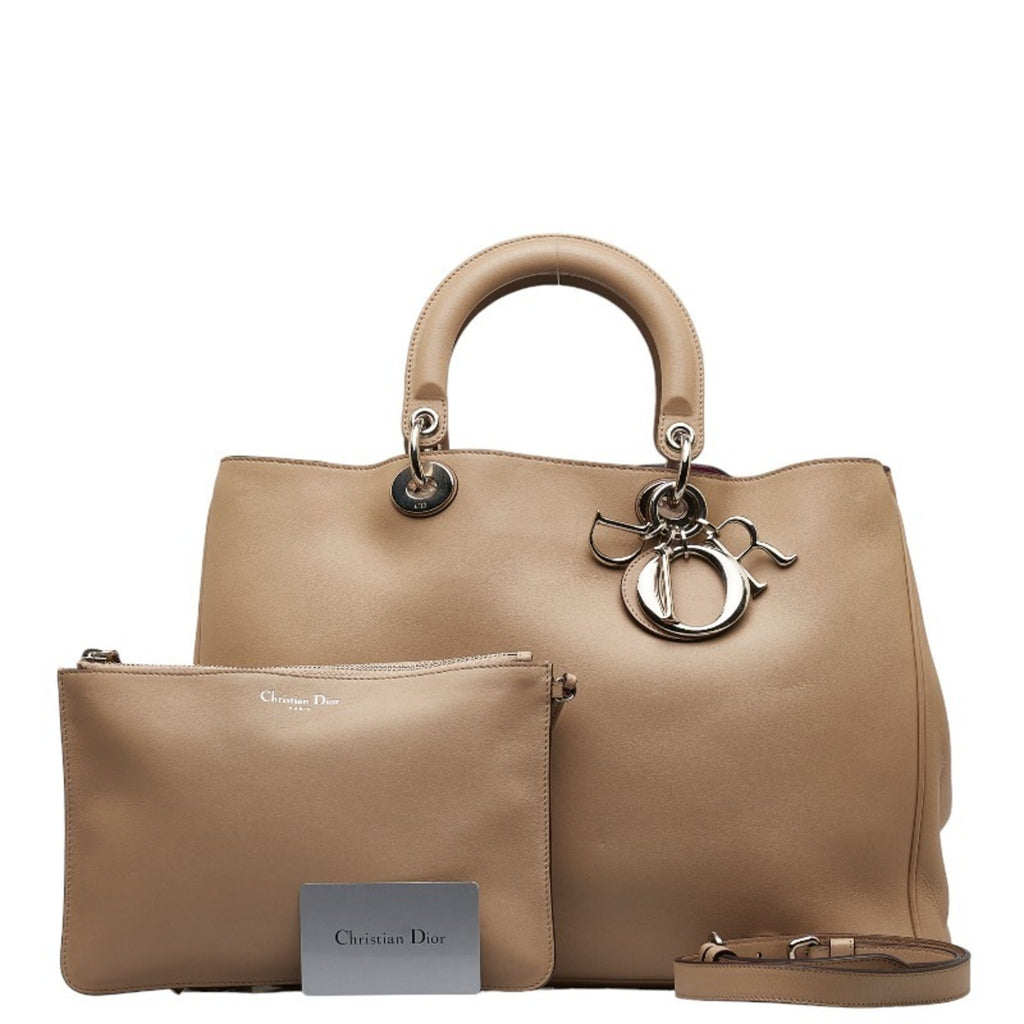 CHRISTIAN DIOR Dior Diorissimo Handbag Shoulder Bag Beige Leather Ladies