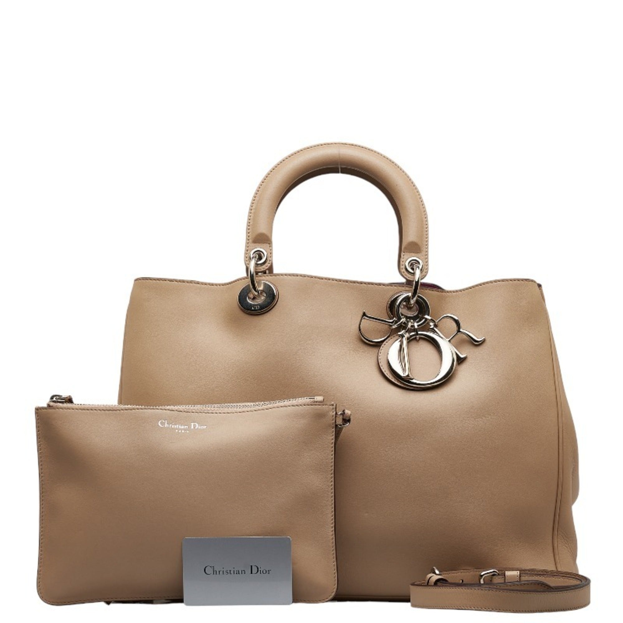 CHRISTIAN DIOR Dior Diorissimo Handbag Shoulder Bag Beige Leather Ladies