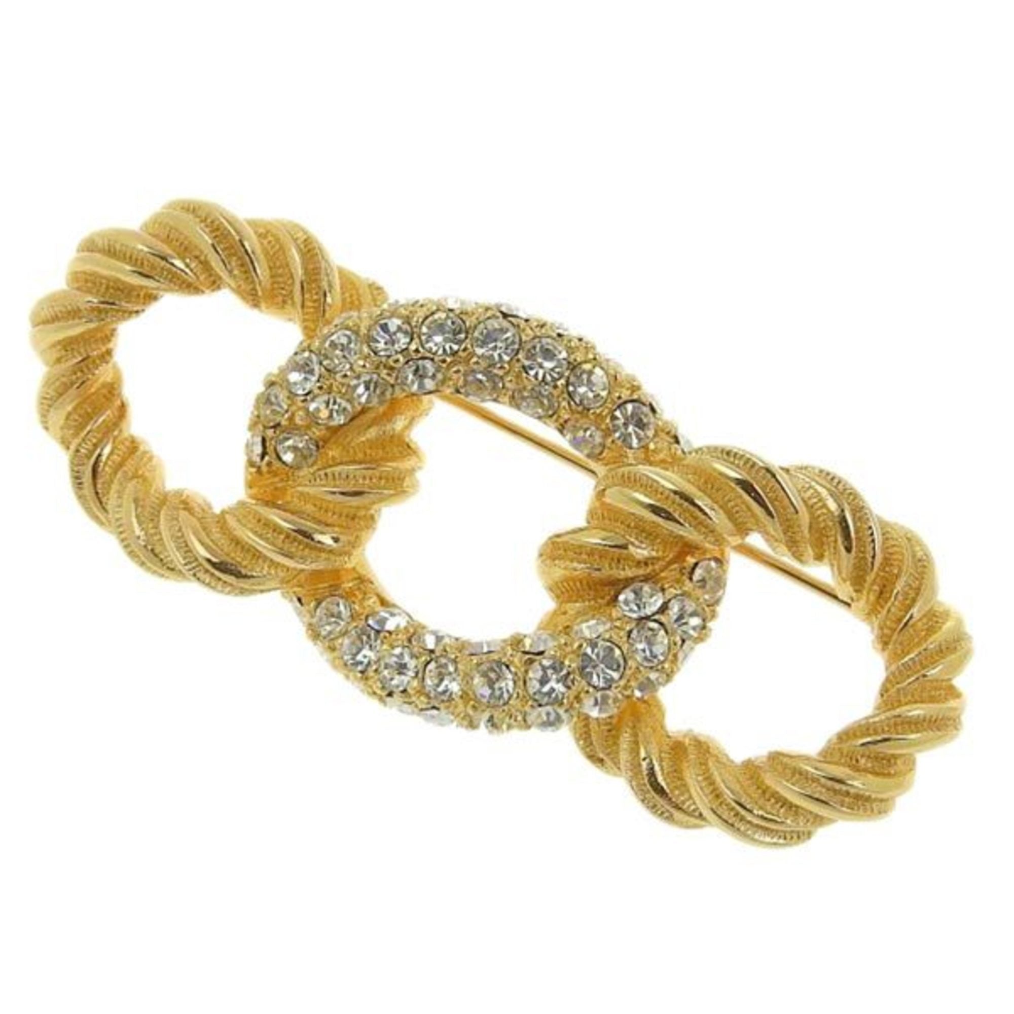 CHRISTIAN DIOR Rhinestone Brooch Gold Women's