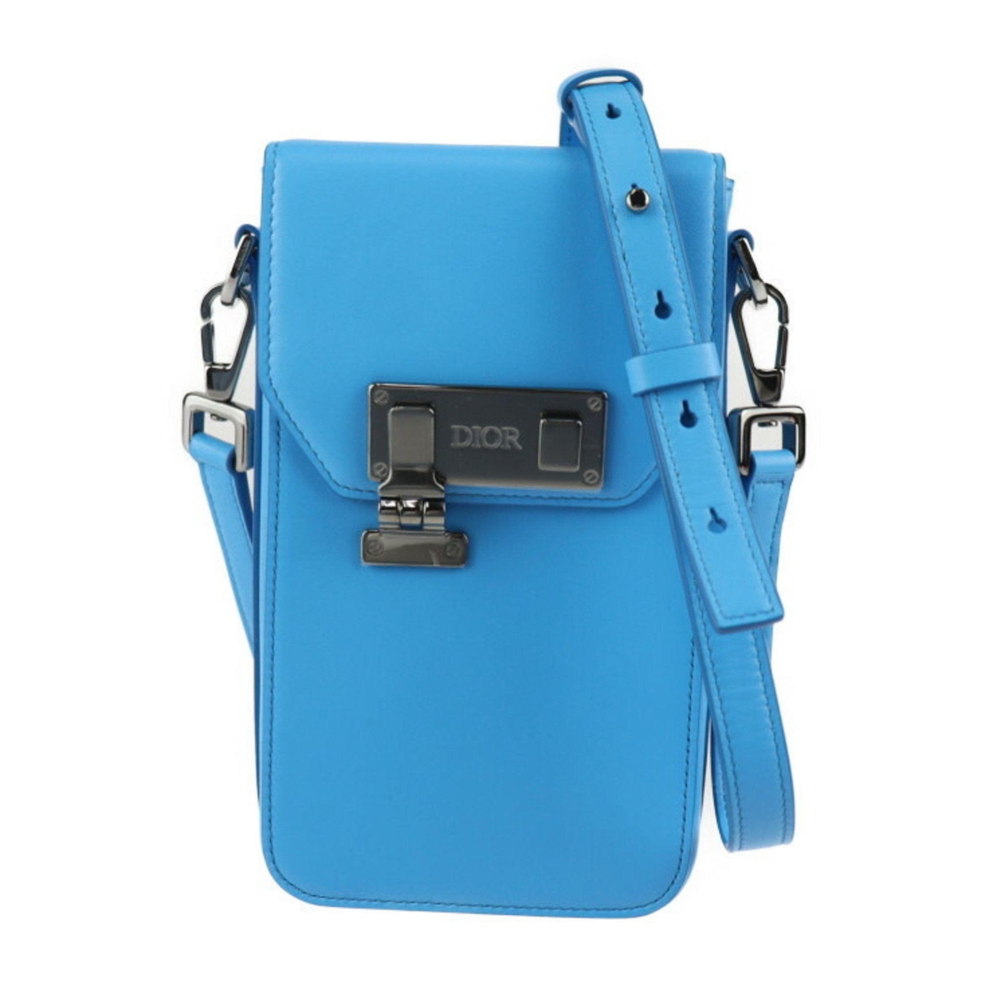 CHRISTIAN DIOR Dior Lock Vertical Pouch Shoulder Bag Leather Blue Pochette