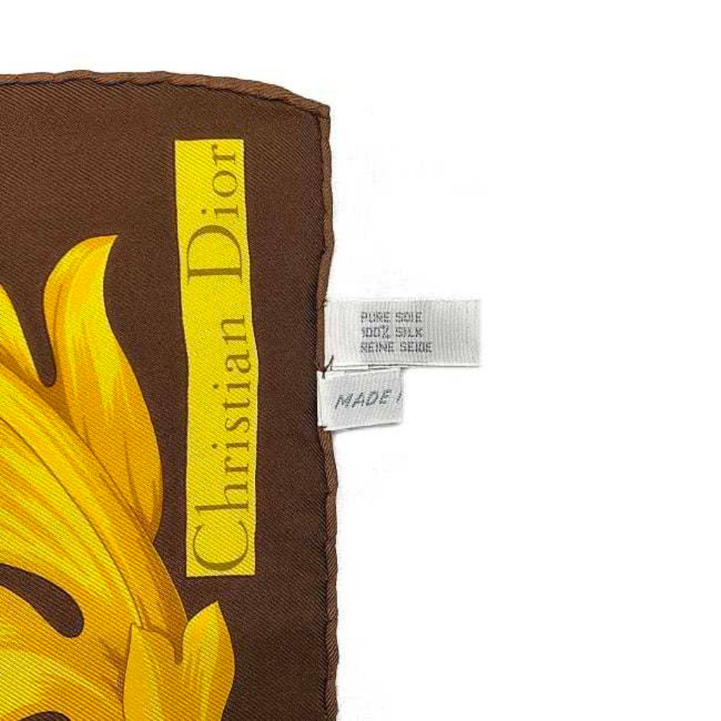 CHRISTIAN DIOR Stole Brown Gold Flower Silk 100% Scarf Muffler