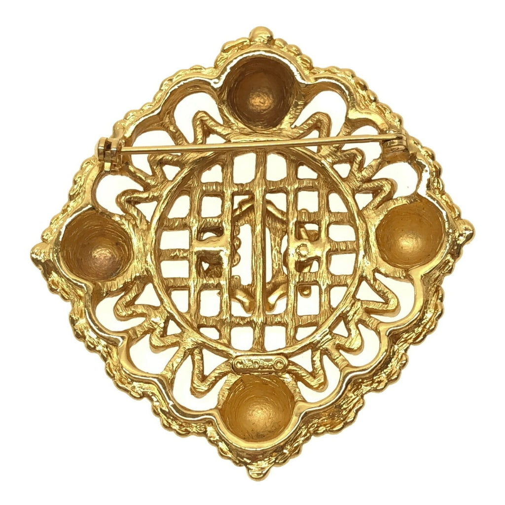 CHRISTIAN DIOR Crest Logo Brooch Gold Large Women's Accessories