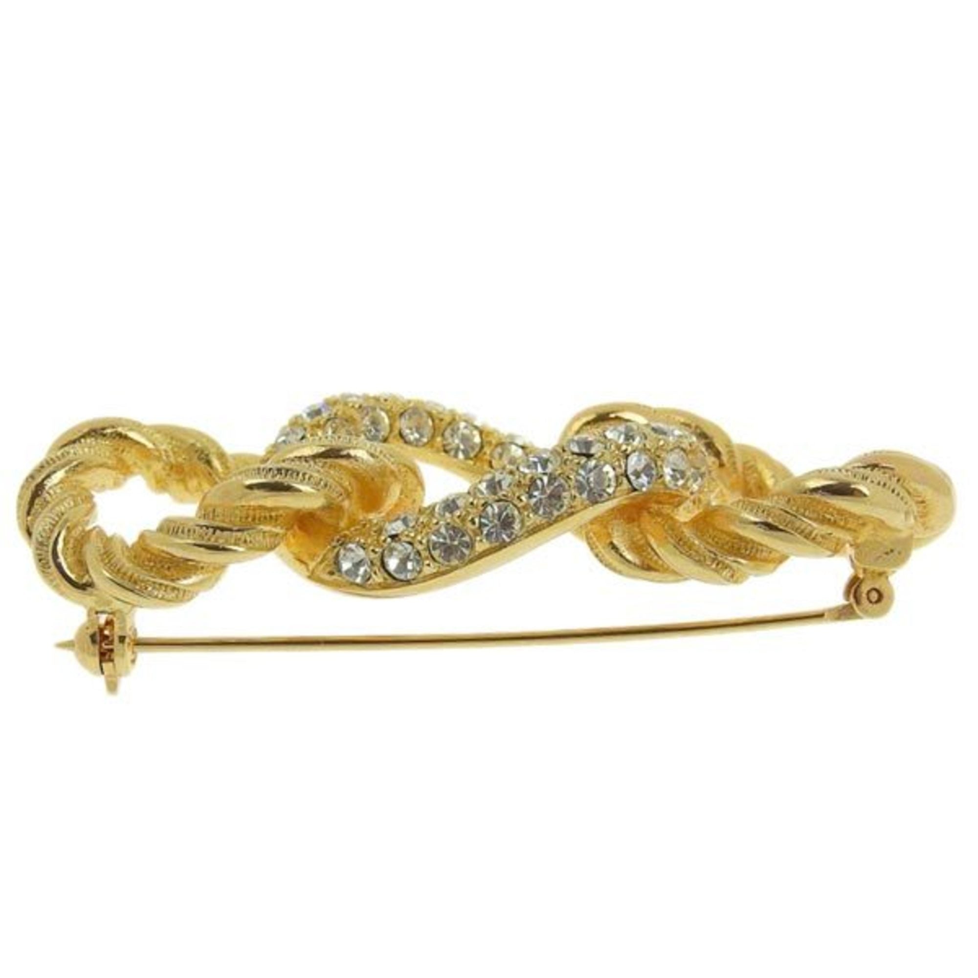 CHRISTIAN DIOR Rhinestone Brooch Gold Women's