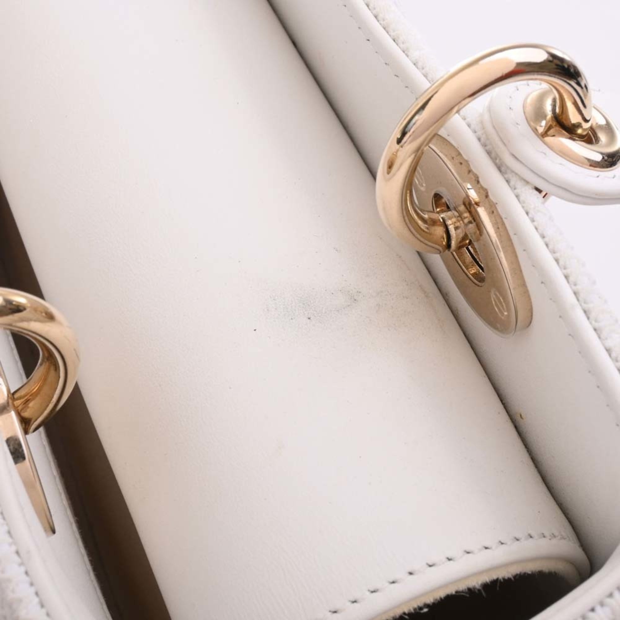 CHRISTIAN DIOR LADY D-LITE Cannage Canvas Leather Medium 2WAY Handbag M0565OTID White Ladies