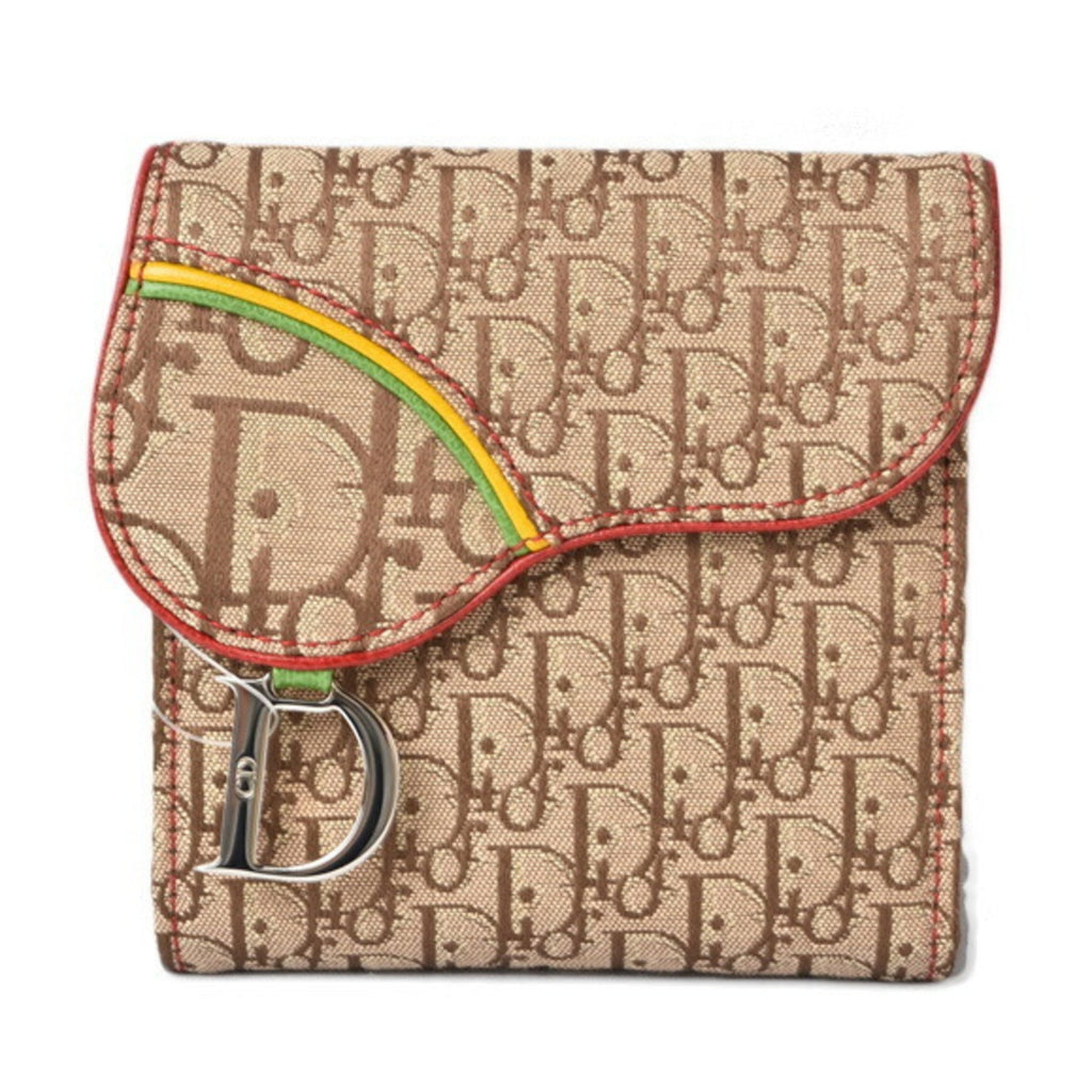 CHRISTIAN DIOR Wallet Trifold Folding Trotter Pattern Rasta Color Beige 43008