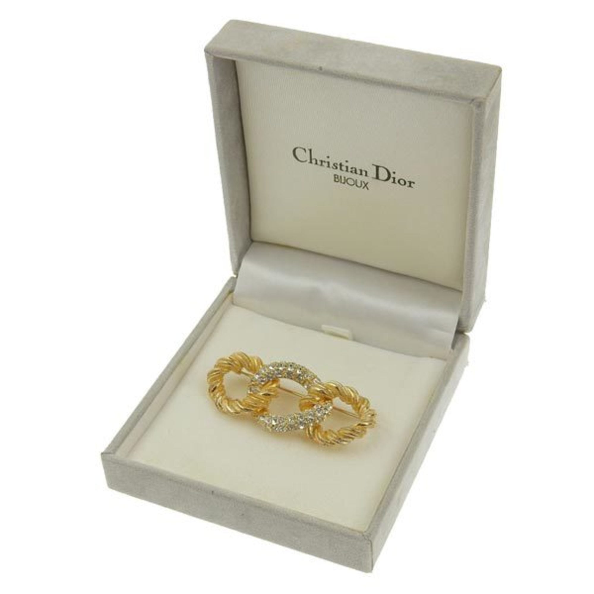 CHRISTIAN DIOR Rhinestone Brooch Gold Women's