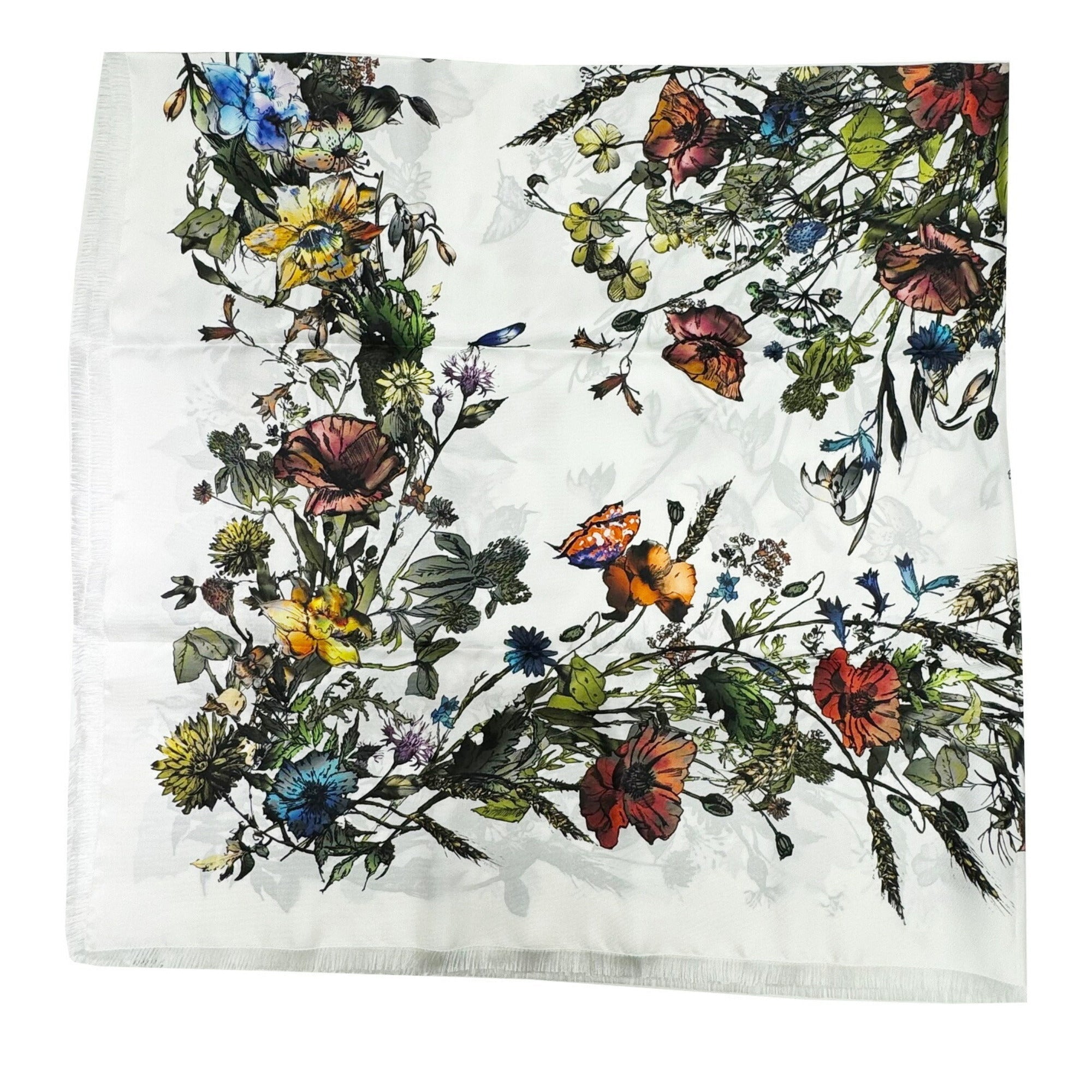 CHRISTIAN DIOR Flower Large Scarf 140cm White Silk 100% Women's