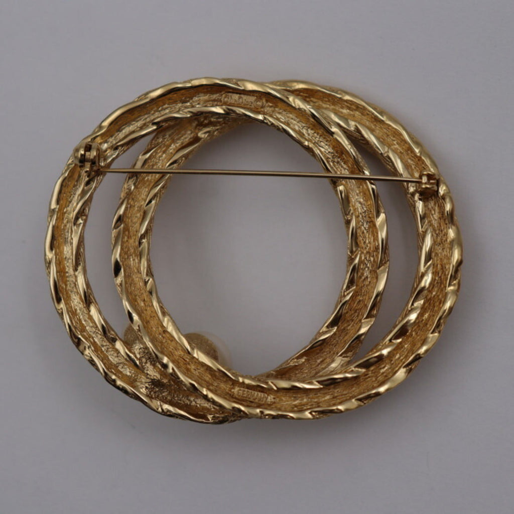 CHRISTIAN DIOR Brooch Metal Fake Pearl Gold Pin Rope