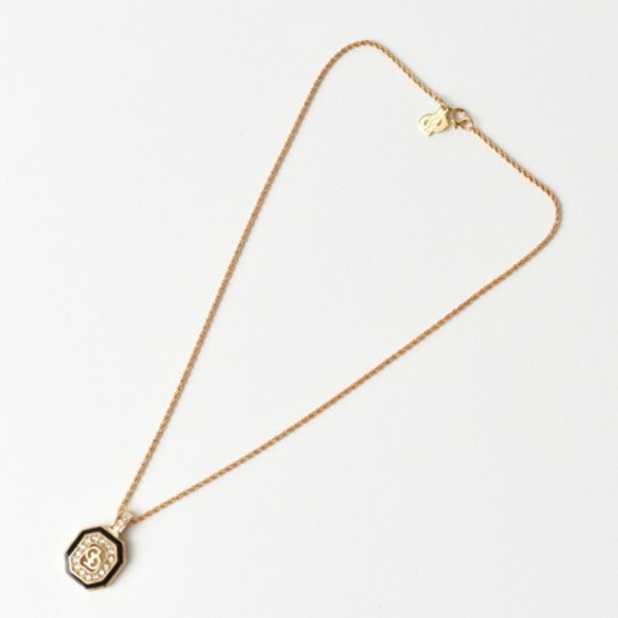 CHRISTIAN DIOR necklace choker rhinestone CD gold black