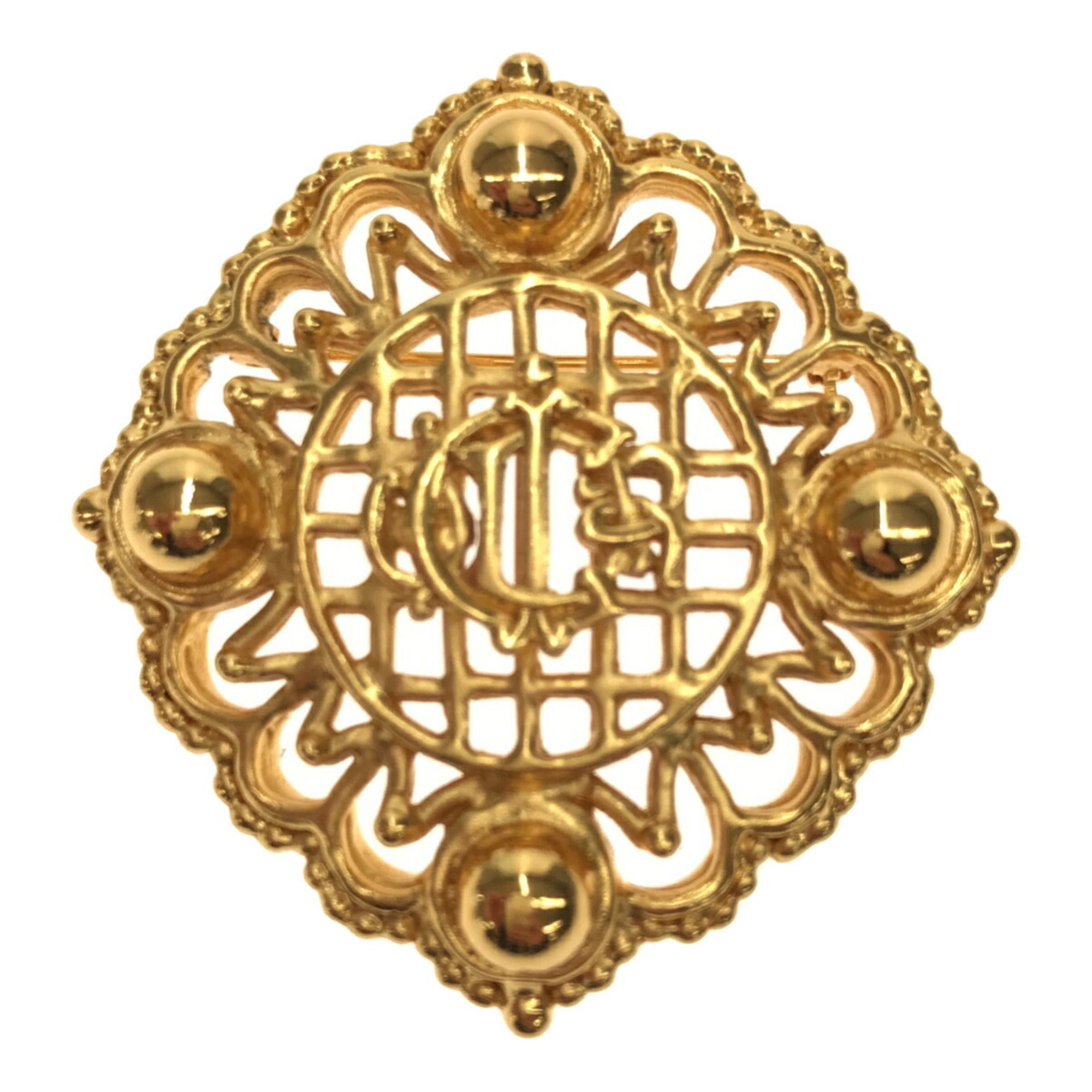 CHRISTIAN DIOR Crest Logo Brooch Gold Large Women's Accessories