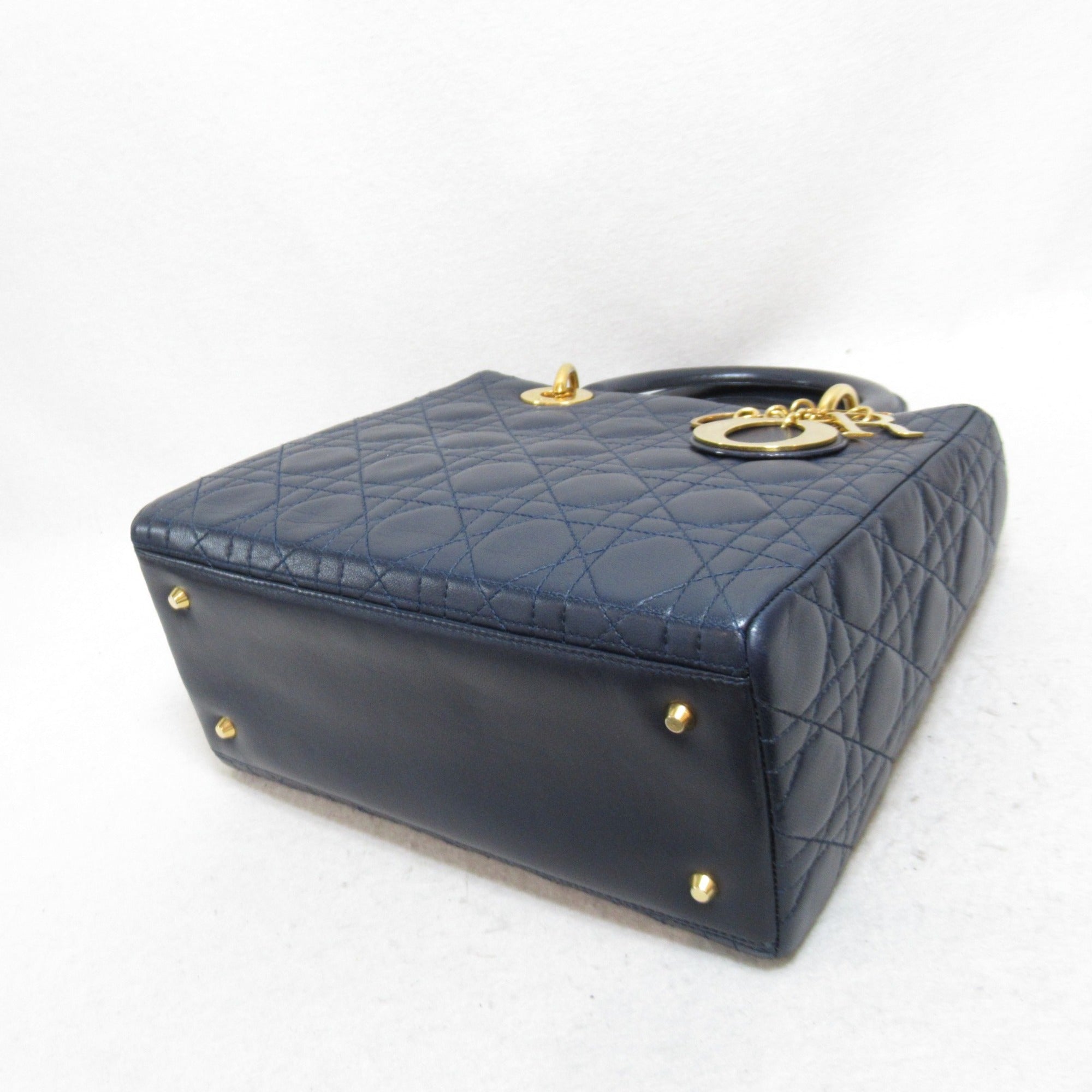 Dior lady dior handbag Navy Lambskin [sheep leather]