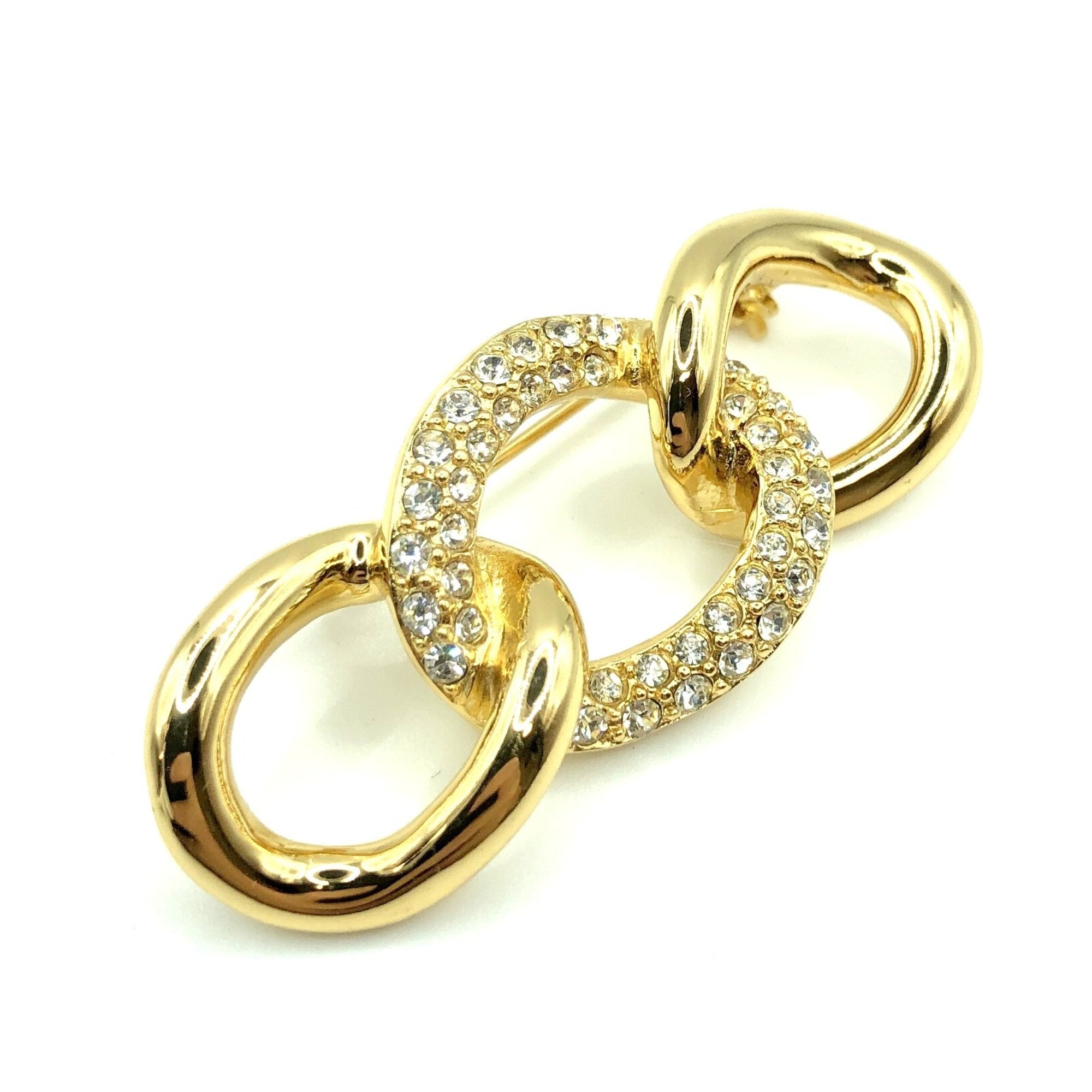 CHRISTIAN DIOR Brooch Gold Rhinestone Ladies