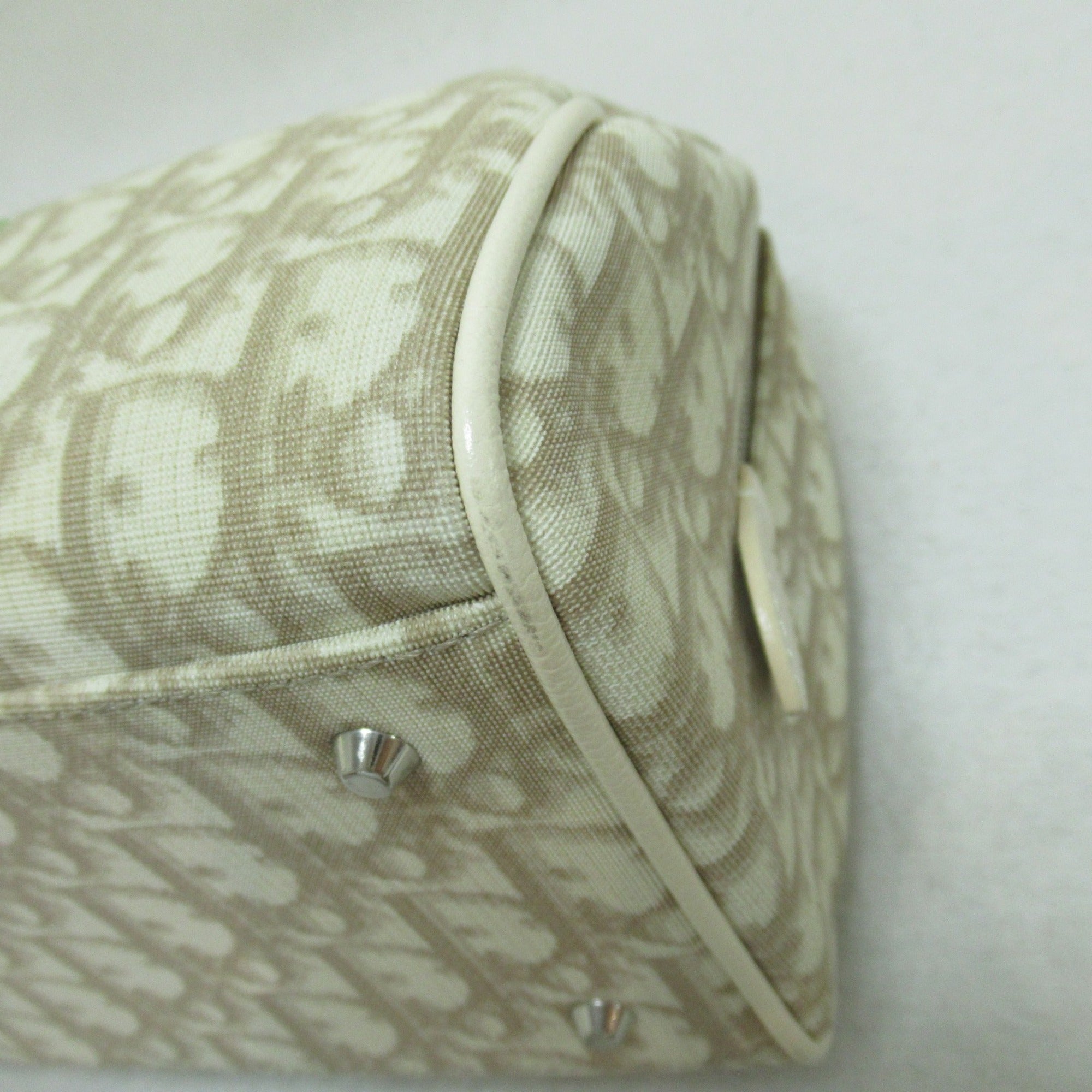 Dior trotter boston bag Beige Flower embroidery leather PVC coated canvas