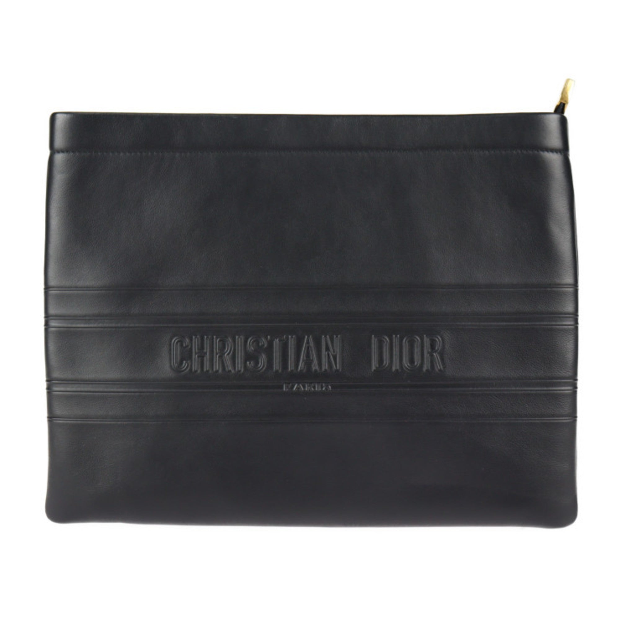 CHRISTIAN DIOR clutch bag 19S5543CGSB leather black gold metal fittings