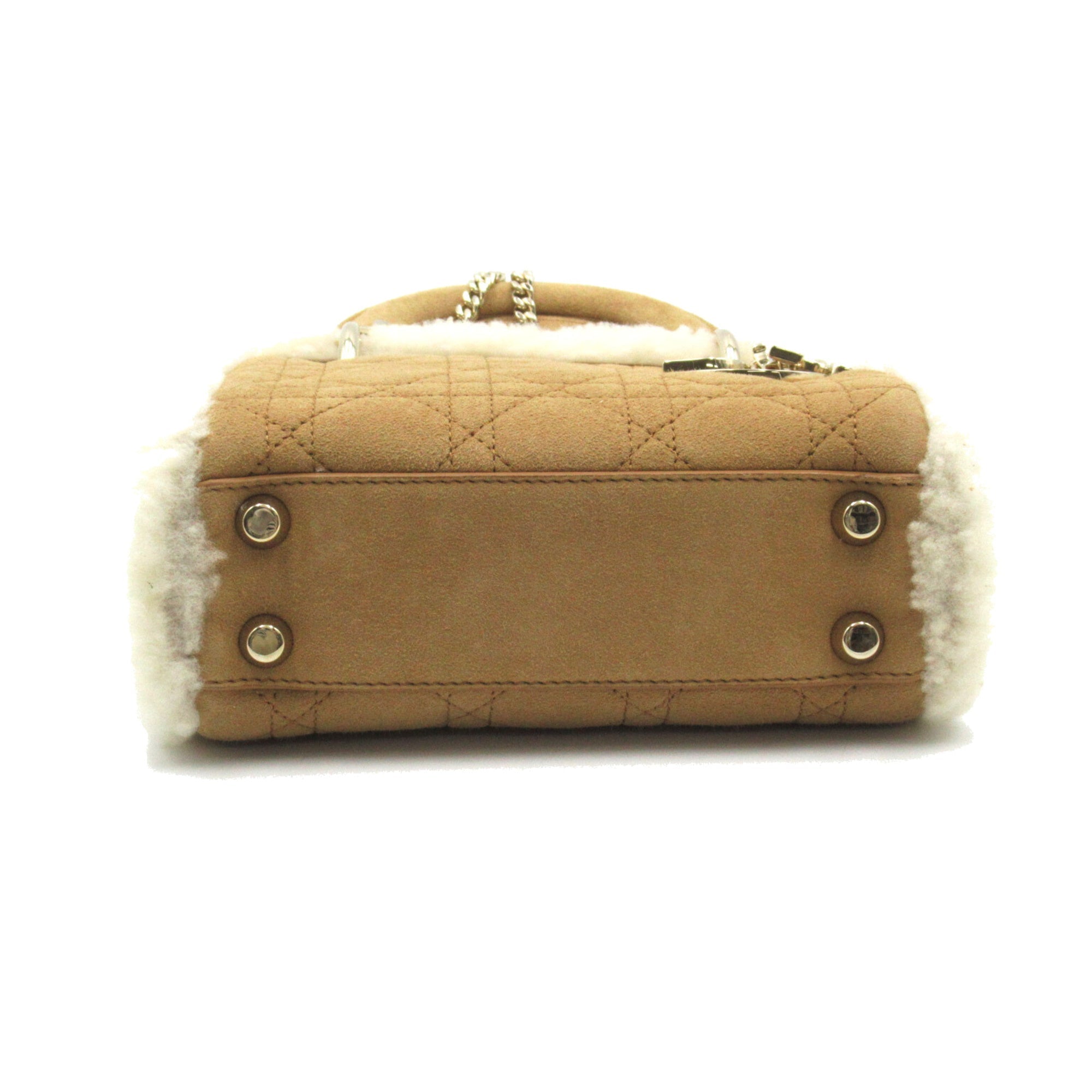 Dior lady dior handbag mini Beige White Suede Mouton