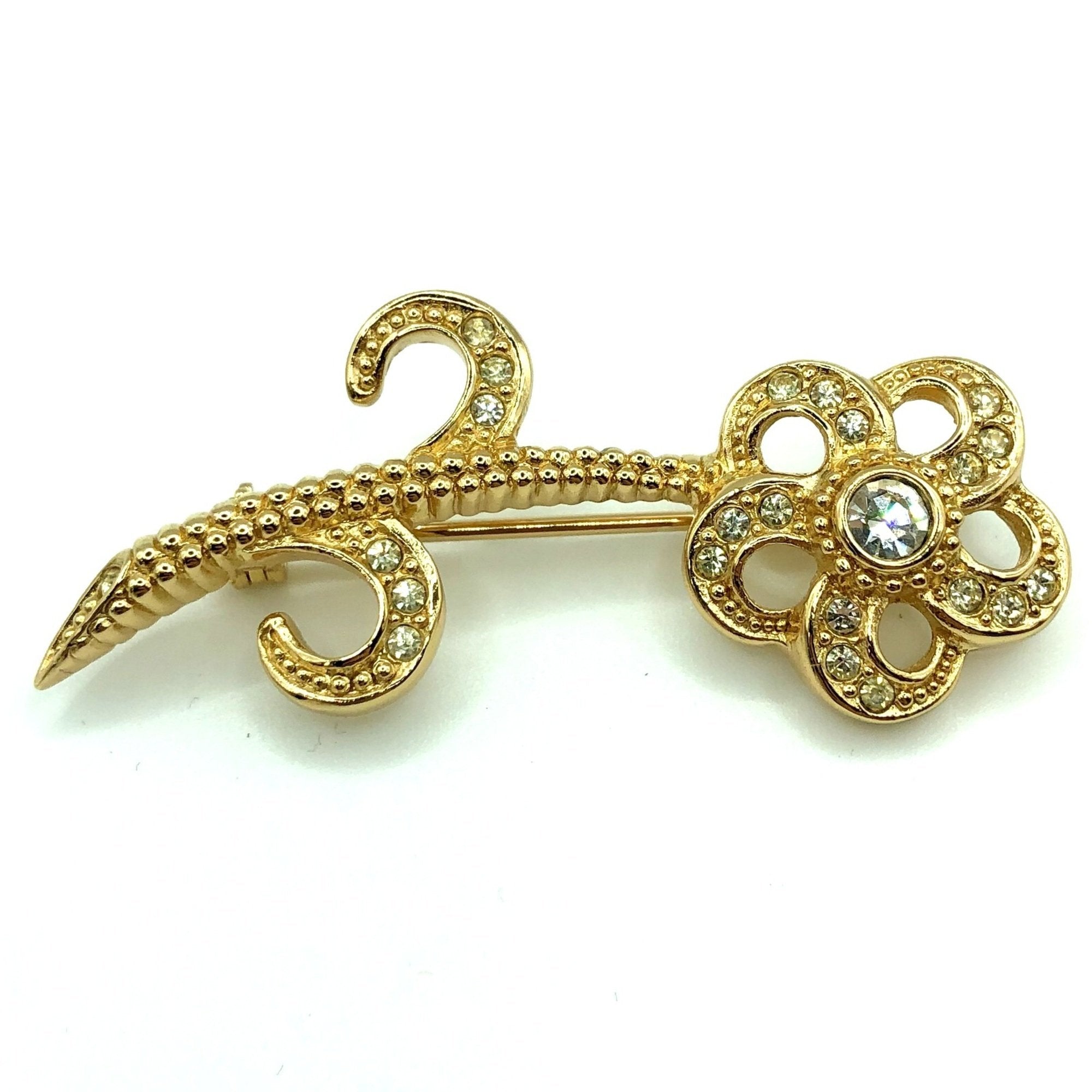 CHRISTIAN DIOR brooch rhinestone gold accessories ladies