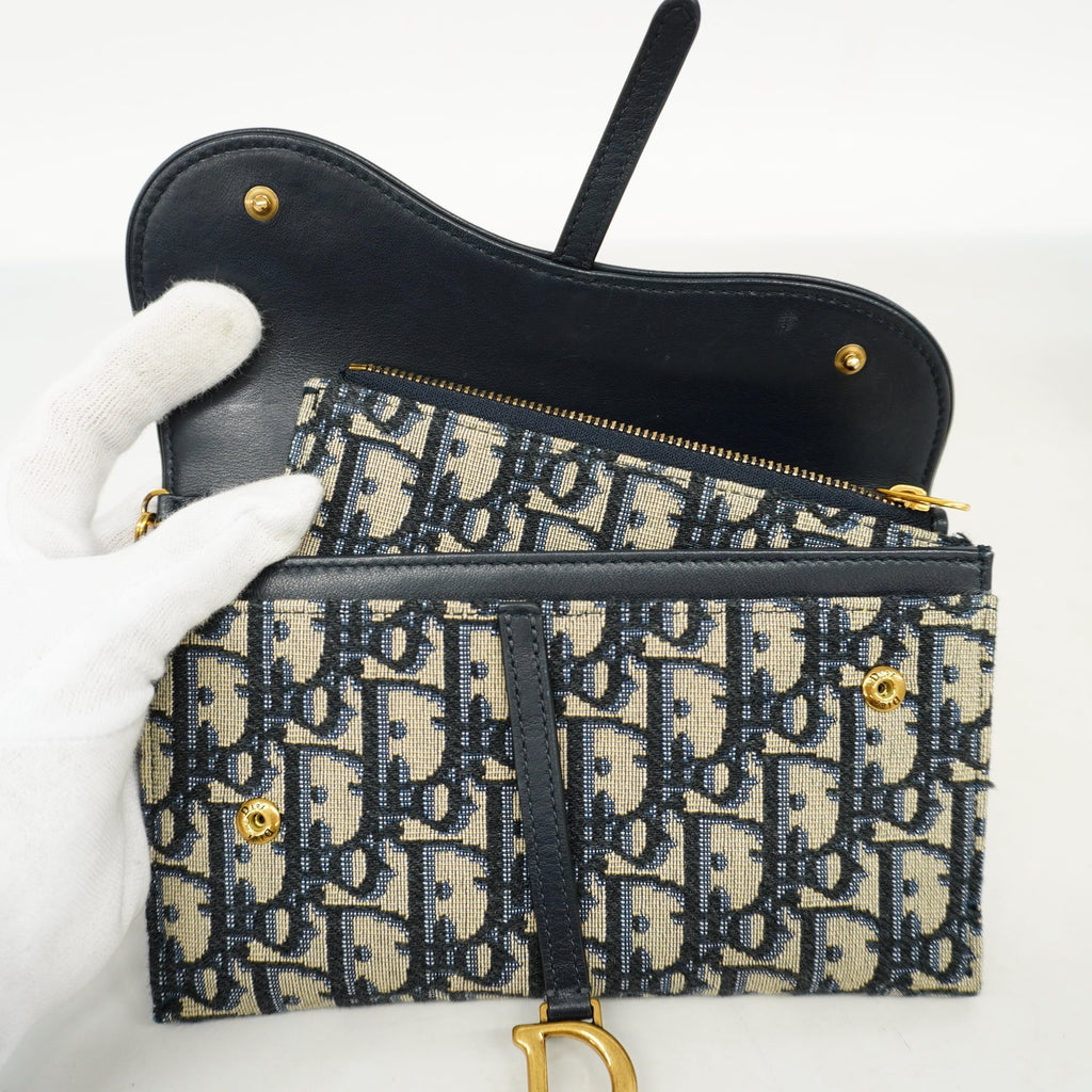 CHRISTIAN DIORAuth  Trotter Chain Wallet Gold Hardware Women's Canvas,Leather