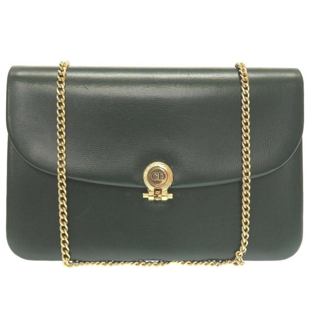Christian Dior 2way chain CD metal fittings leather green shoulder bag clutch