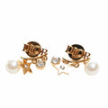 CHRISTIAN DIOR Rhinestone Pearl Star Logo Charm Earrings Gold Women's