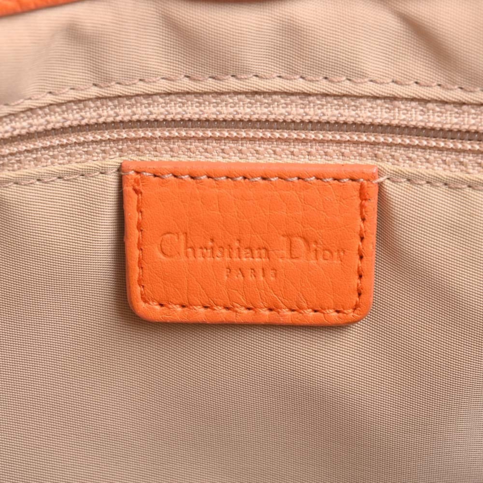 CHRISTIAN DIOR Trotter Canvas Handbag Beige/Orange Women's