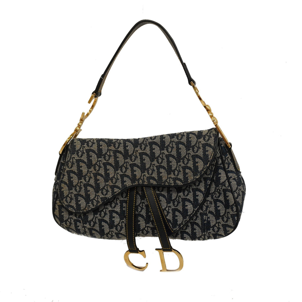 CHRISTIAN DIORAuth  Trotter Saddle Bag Women's Canvas Handbag Navy