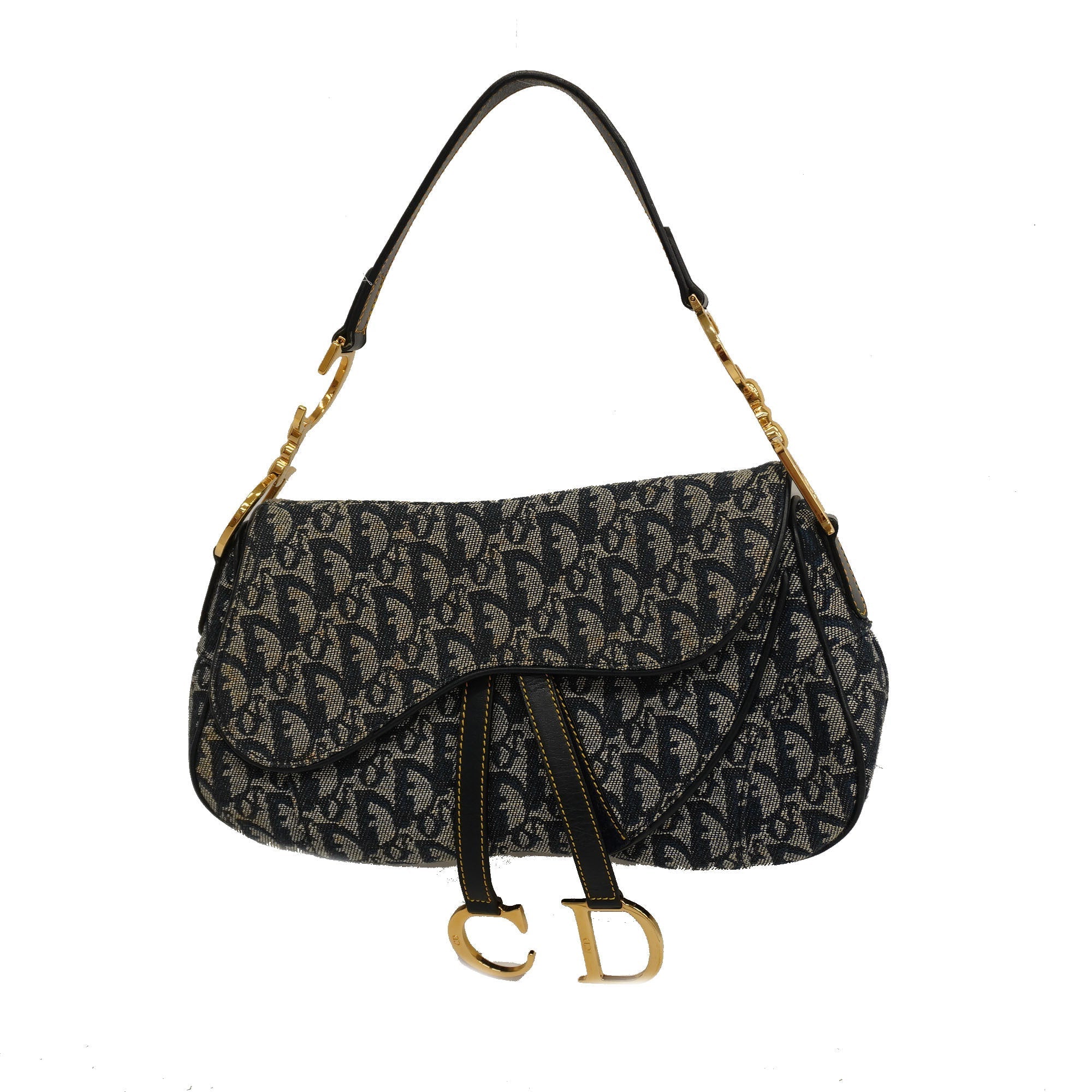 CHRISTIAN DIORAuth  Trotter Saddle Bag Women's Canvas Handbag Navy