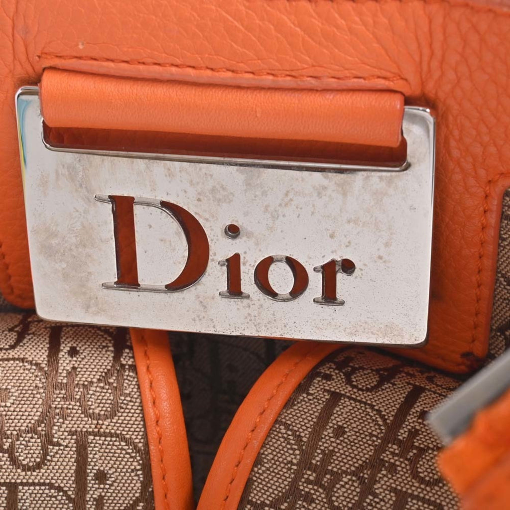 CHRISTIAN DIOR Trotter Canvas Handbag Beige/Orange Women's