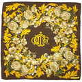 CHRISTIAN DIOR Stole Brown Gold Flower Silk 100% Scarf Muffler