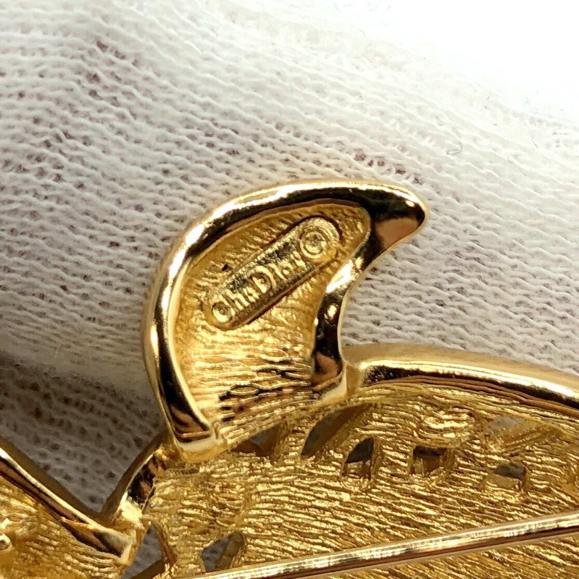 CHRISTIAN DIOR Brooch Turtle Motif Rhinestone Gold Accessories Women's