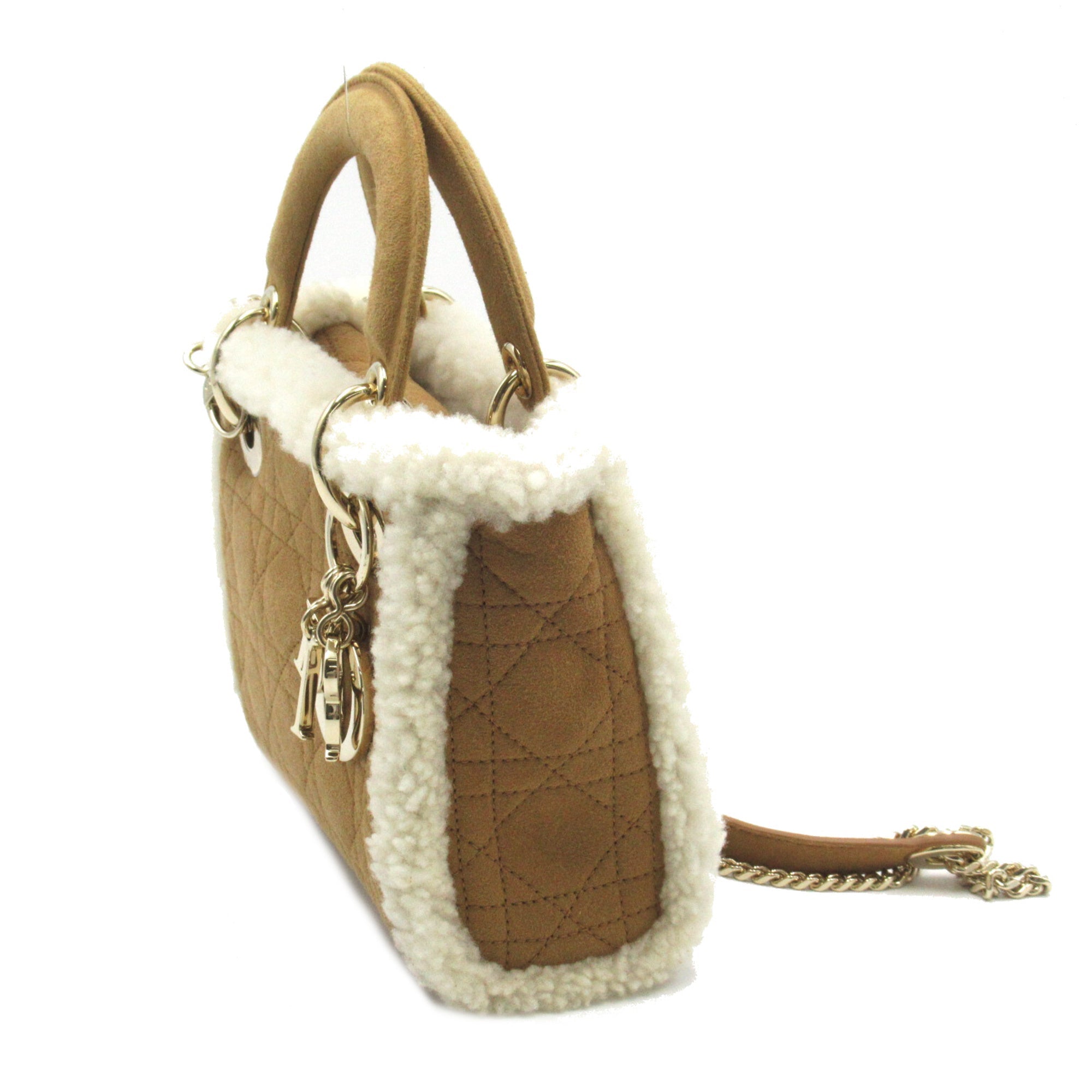 Dior lady dior handbag mini Beige White Suede Mouton