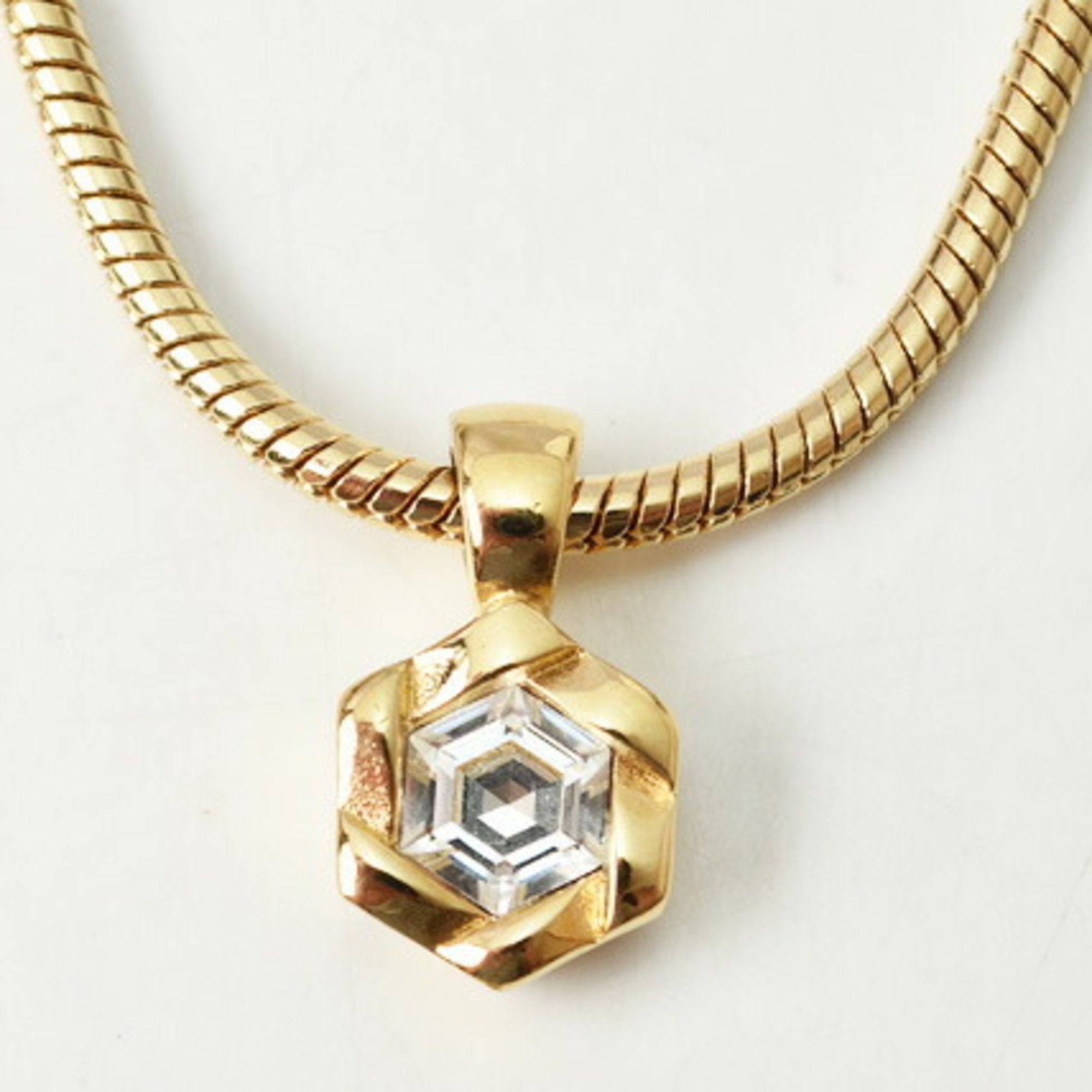 Christian Dior necklace / pierced earrings set pendant rhinestone gold
