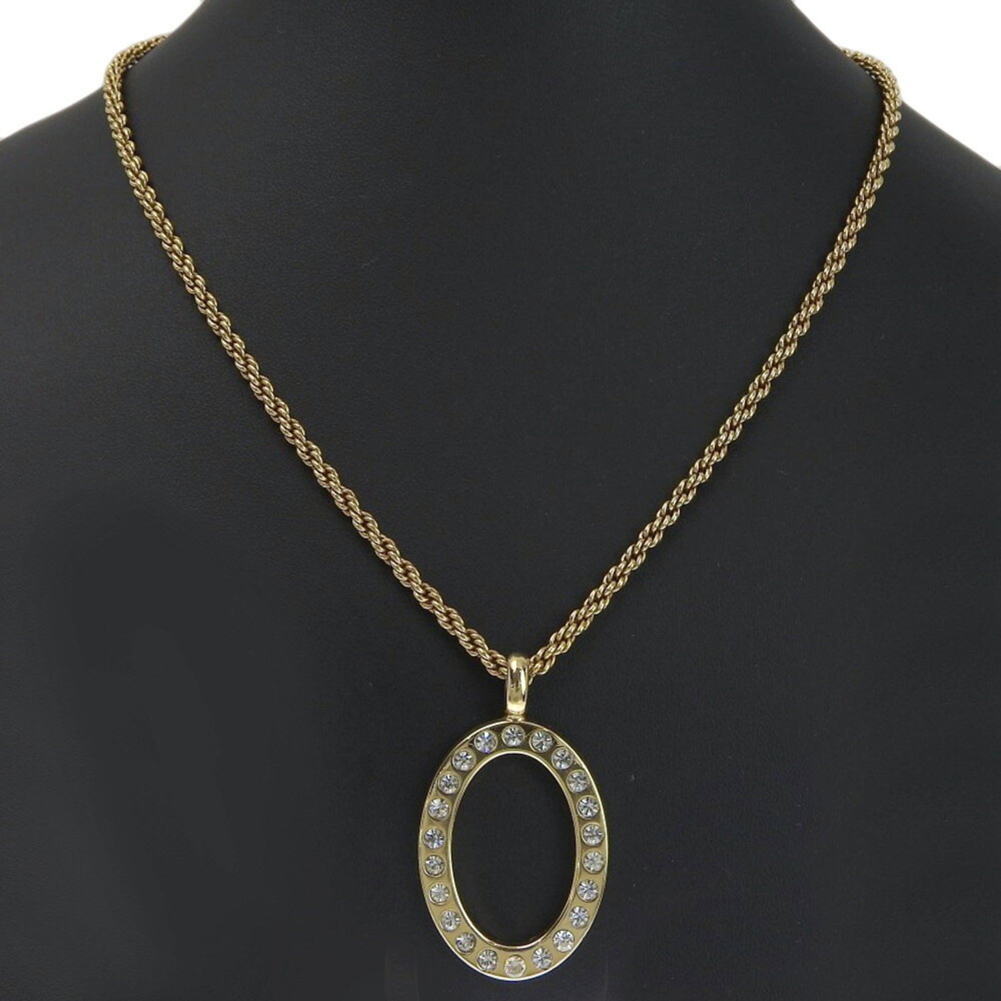 CHRISTIAN DIOR Circle Vintage Gold Plated x Rhinestone Women's Necklace
