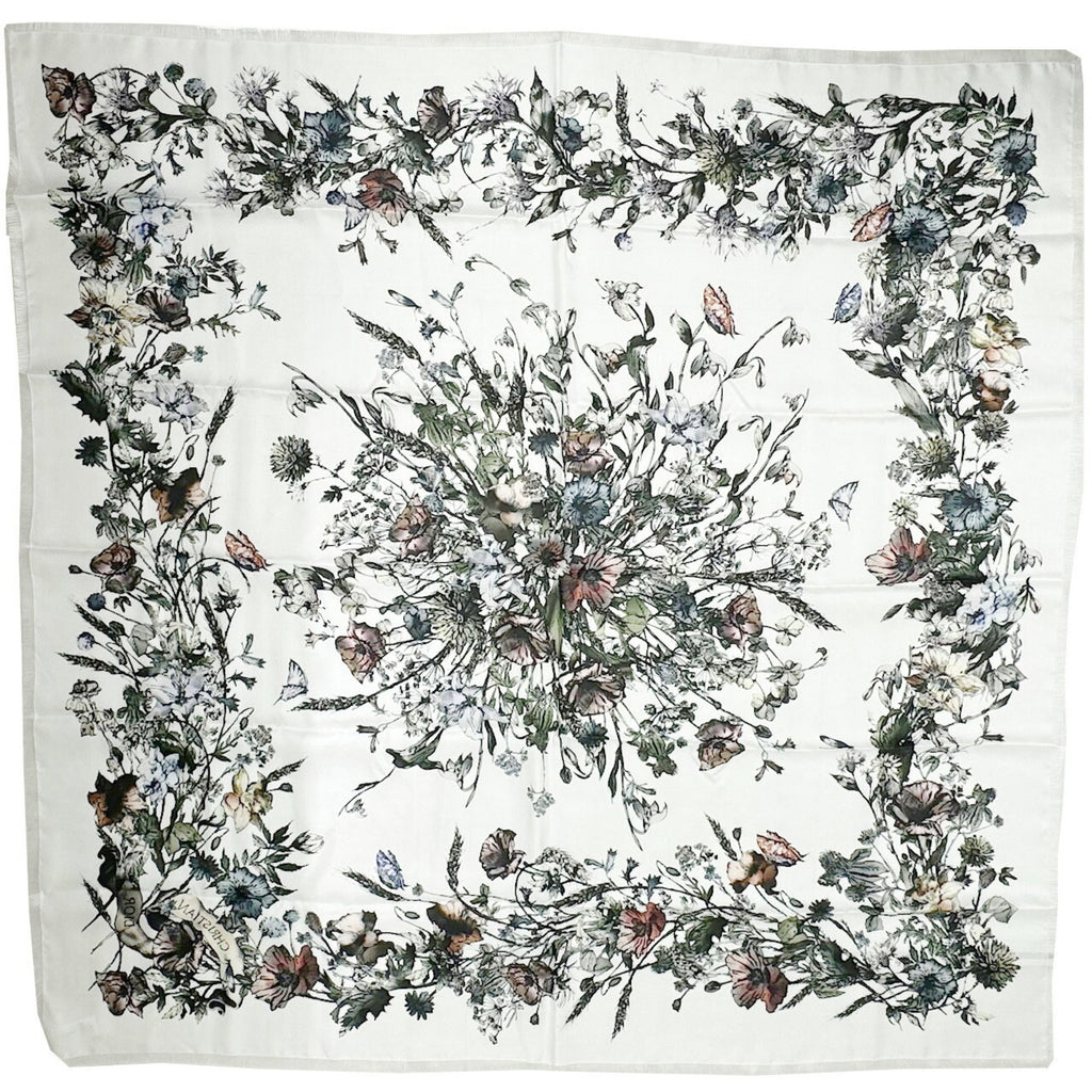 CHRISTIAN DIOR Flower Large Scarf 140cm White Silk 100% Women's
