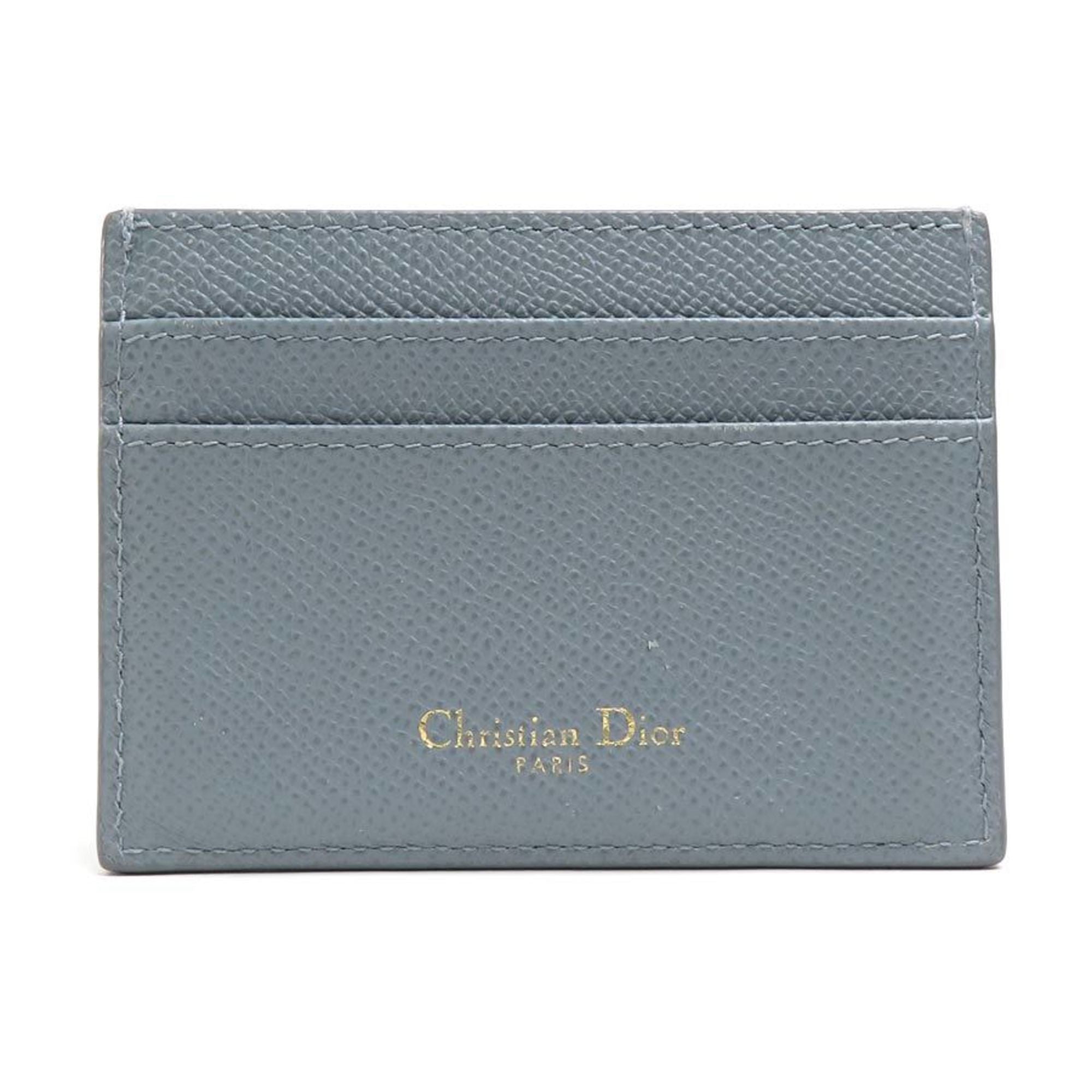 CHRISTIAN DIOR Card Case Pass Leather Blue Gray Ladies