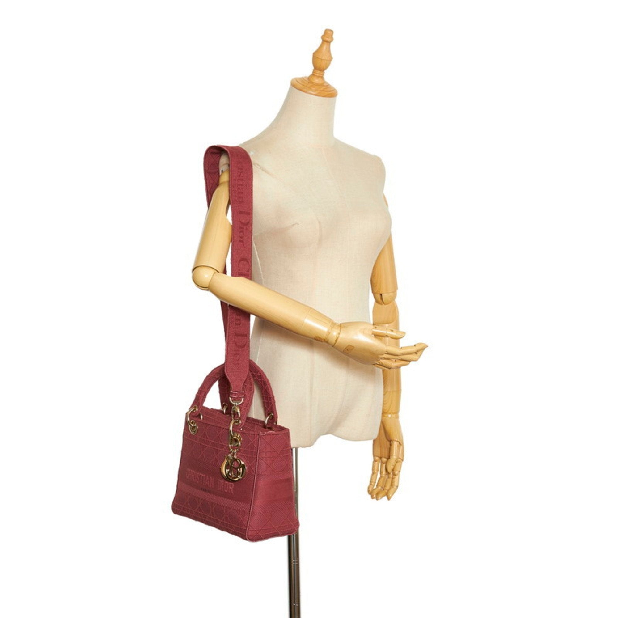 CHRISTIAN DIOR Dior Canage Lady Delight Handbag Shoulder Bag Pink Canvas Ladies