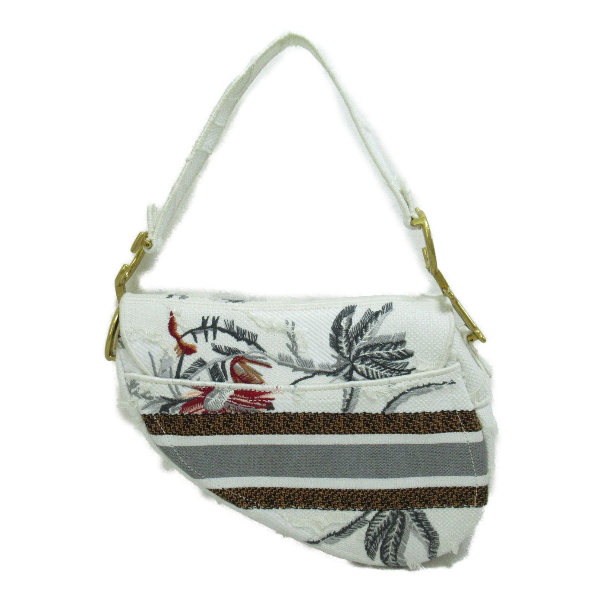 Dior Saddle bag Shoulder Bag White Flower embroidery cotton