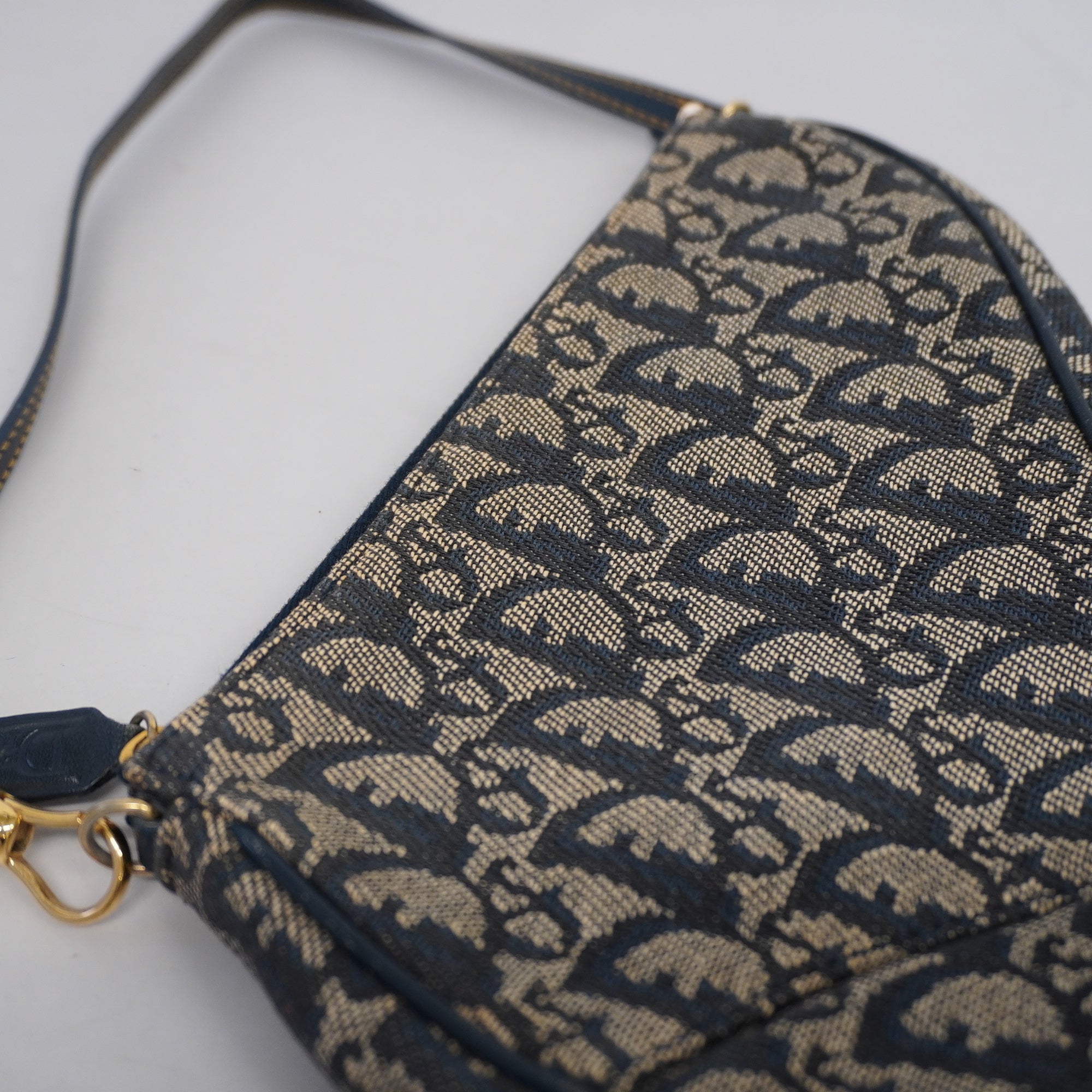 CHRISTIAN DIORAuth  Trotter Handbag Women's Canvas,Leather Navy