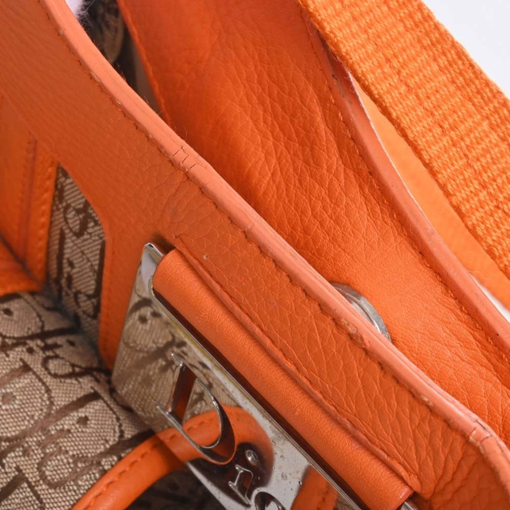 CHRISTIAN DIOR Trotter Canvas Handbag Beige/Orange Women's