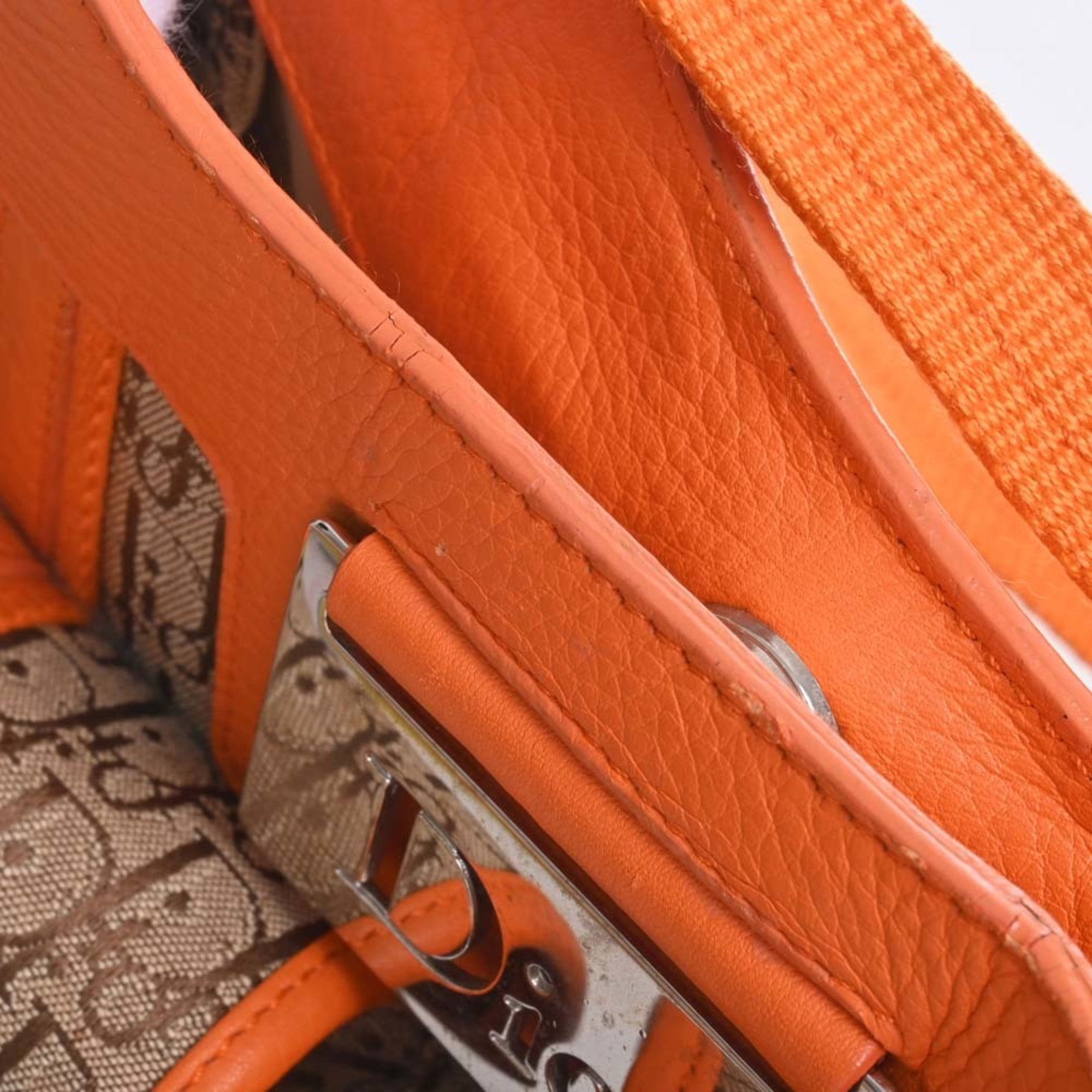 CHRISTIAN DIOR Trotter Canvas Handbag Beige/Orange Women's