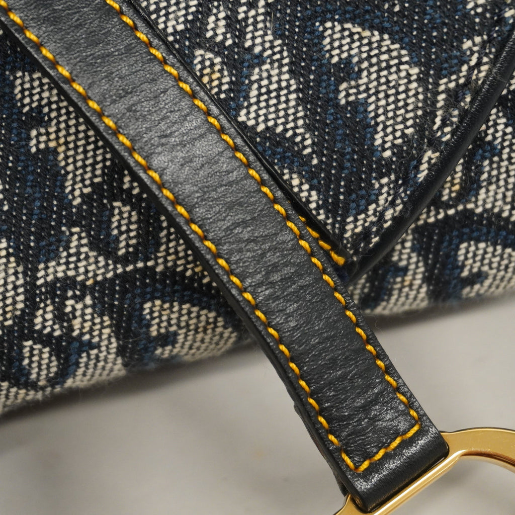 CHRISTIAN DIORAuth  Trotter Saddle Bag Women's Canvas Handbag Navy