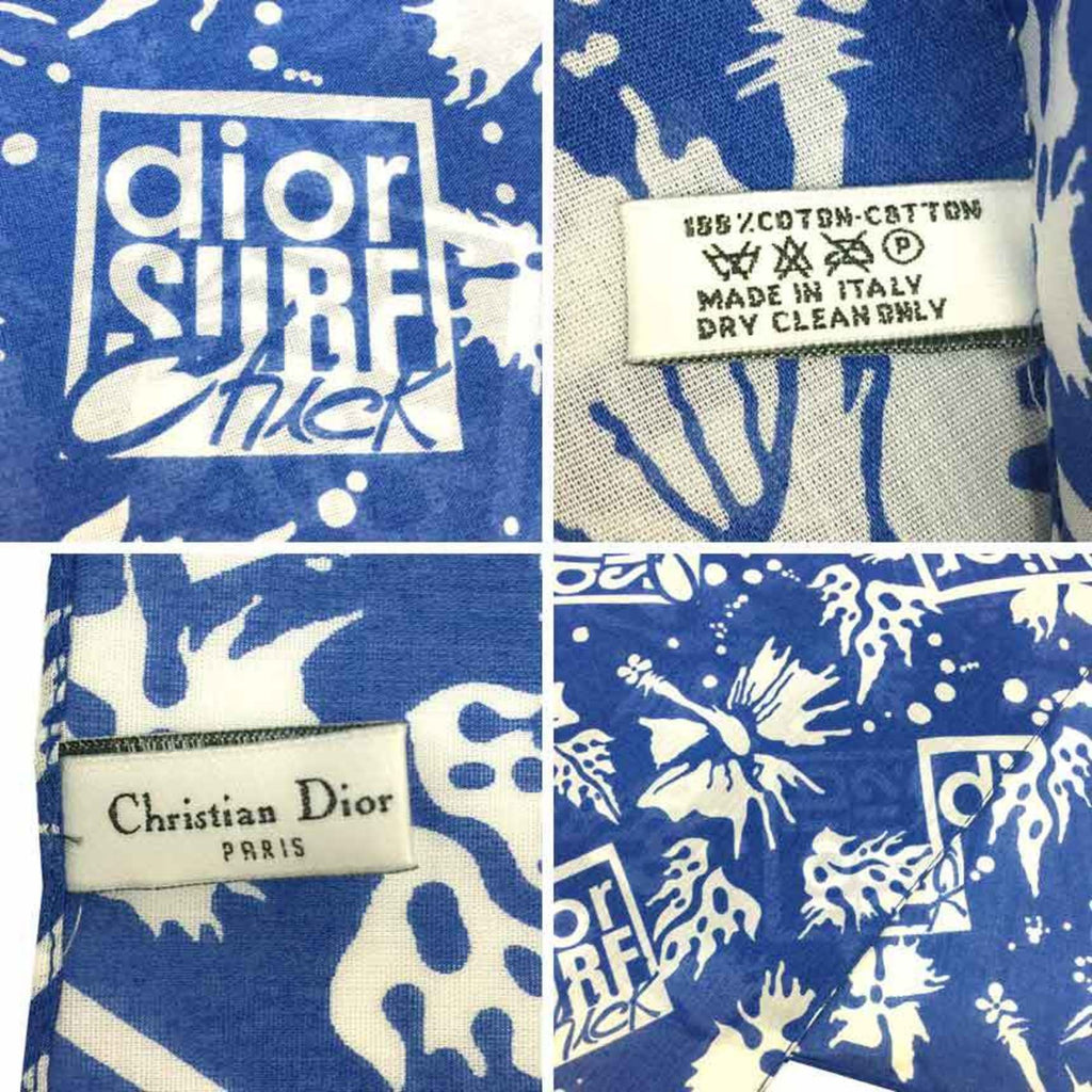 CHRISTIAN DIOR stole shawl dior surf chick bandana cotton hibiscus white x blue