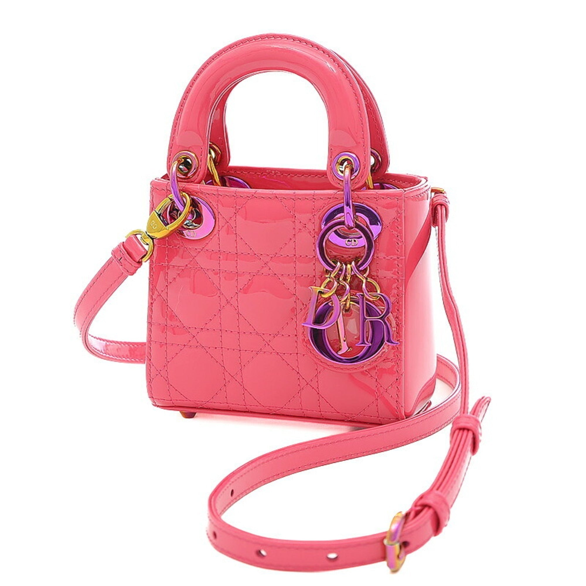CHRISTIAN DIOR Dior Lady Micro 2WAY Shoulder Bag Pouch Patent Pink
