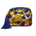 CHANEL 1986-1989 Blue Lambskin Satin Quilted Bijoux Printed Camera Bag