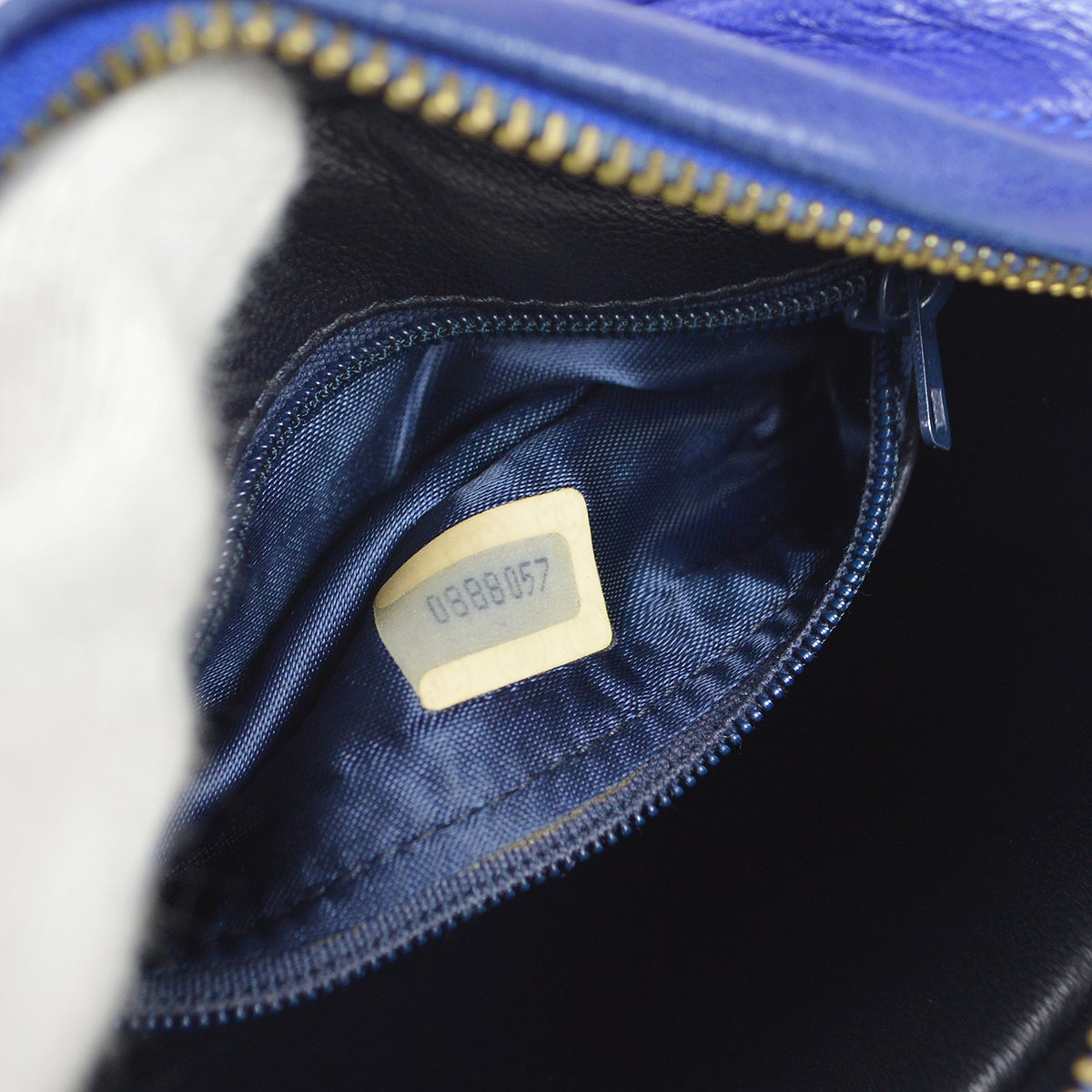 CHANEL 1986-1989 Blue Lambskin Satin Quilted Bijoux Printed Camera Bag