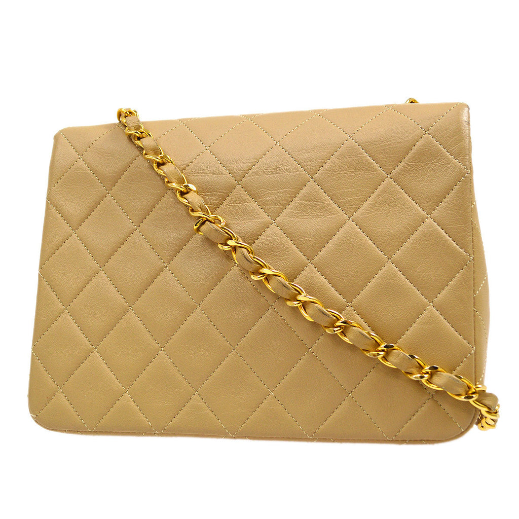 CHANEL 1989-1991 Classic Square Flap 20 Beige Lambskin
