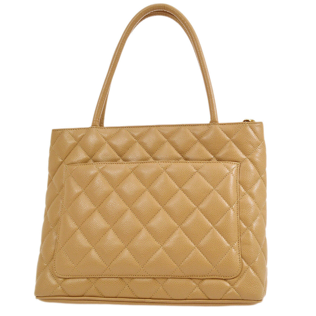 CHANEL 2003-2004 Beige Caviar Medallion Tote