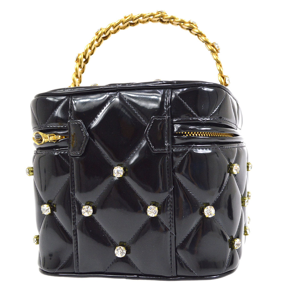 CHANEL 1995 Crystal Vanity Handbag Black Patent Leather