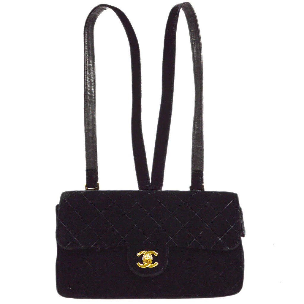 CHANEL 1994-1996 Classic Flap Backpack Black Velvet